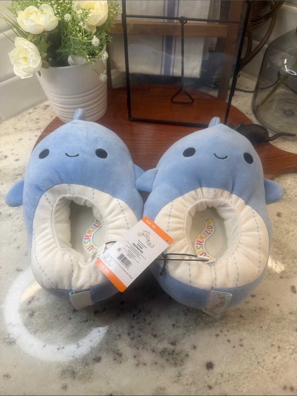 Squishmallows Blue Narwhal Plush Slippers - Kids